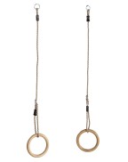 Anneaux de gymnastique en bois KBT avec fixations acier galvanisé et cordes PP pour portique enfants