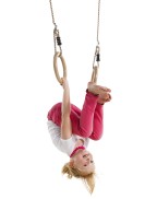 Anneaux de gymnastique en bois KBT avec fixations acier galvanisé et cordes PP pour portique enfants