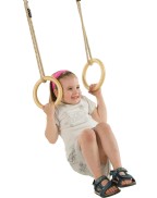 Anneaux de gymnastique en bois KBT avec fixations acier galvanisé et cordes PP pour portique enfants