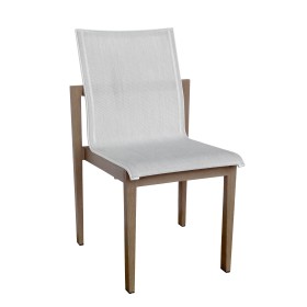 Chaise de jardin SKAAL empilable en teck massif avec assise Batyline Eden blanc chiné pour terrasse et extérieur