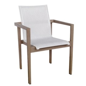 Fauteuil empilable SKAAL en teck massif avec assise Batyline Eden blanc chiné pour jardin et terrasse