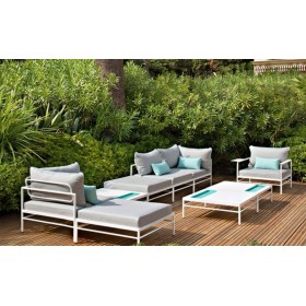 Pouf Rivage Aluminium Coussins Natté Gris Vlaemynck
