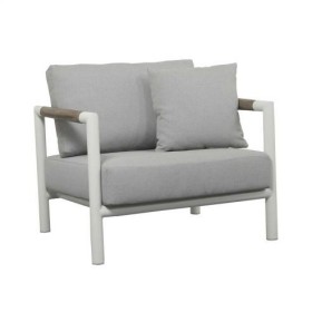 Fauteuil bas Bastingage Alu Blanc/Teck Coussin Ateja LES JARDINS