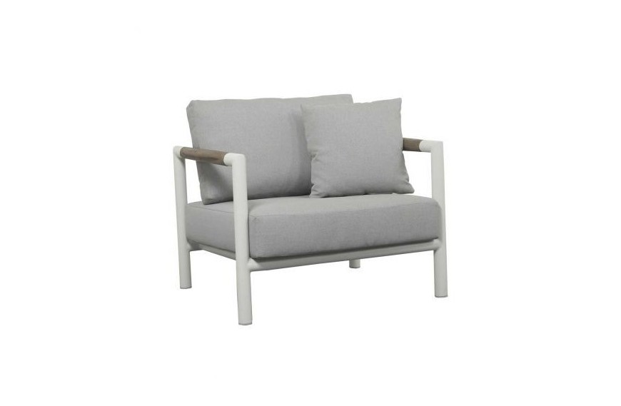 Fauteuil bas Bastingage Alu Blanc/Teck Coussin Ateja LES JARDINS