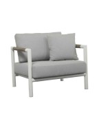Fauteuil bas Bastingage Alu Blanc/Teck Coussin Ateja LES JARDINS