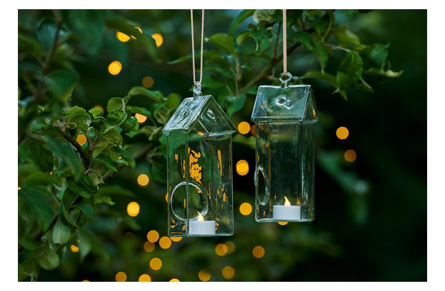 Set de 2 photophores en verre Maison avec bougies LED - SIRIUS