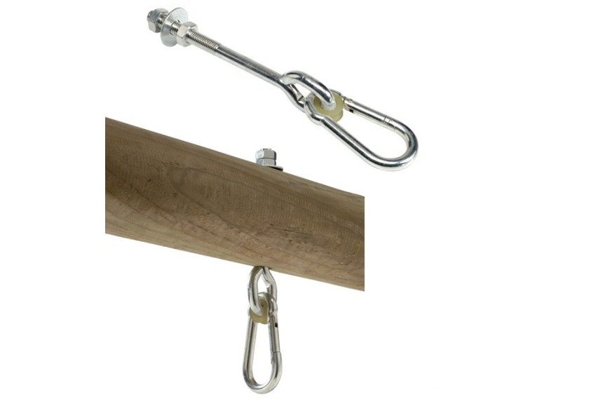 Crochet de balançoire type O KBT en acier galvanisé avec mousqueton nylon pour installation sécurisée