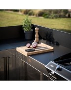 Plateau d’angle noir et inox ENO pour cuisine d’extérieur MODULO