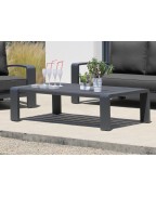 table basse de jardin Cordouan 150 x 78 cm en aluminium Océo avec plateau à lattes et finition graphite