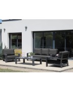 table basse de jardin Cordouan 150 x 78 cm en aluminium Océo avec plateau à lattes et finition graphite