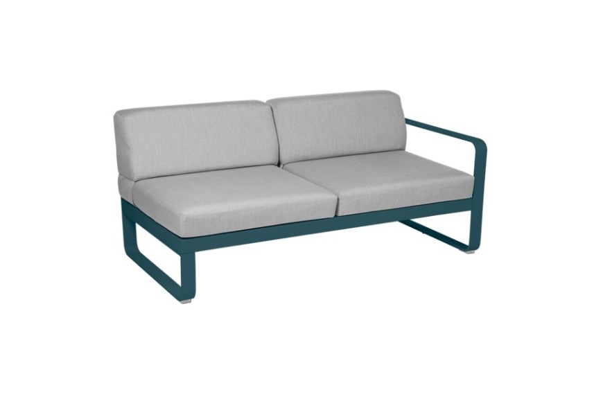 Canapé de jardin module droit coussins GRIS FLANELLE BELLEVIE / 2 places - FERMOB