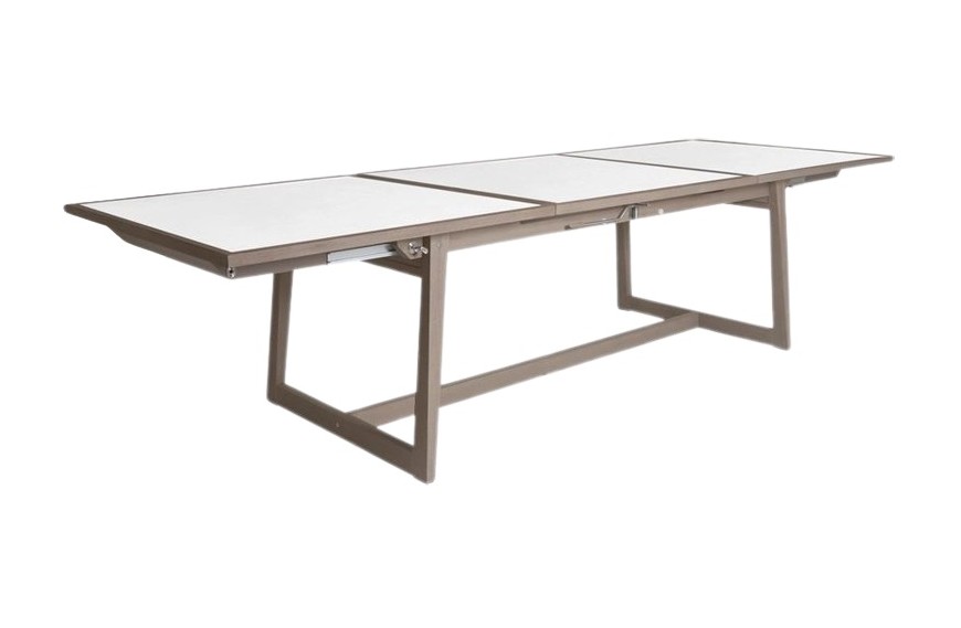 Table de jardin extensible SKAAL corten/blanc pour 12 personnes en céramique et DURATEK pour terrasse et extérieur