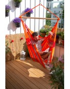 chaise hamac Kingsize DOMINGO LA SIESTA en tissu outdoor avec barre en bambou et rotation 360°