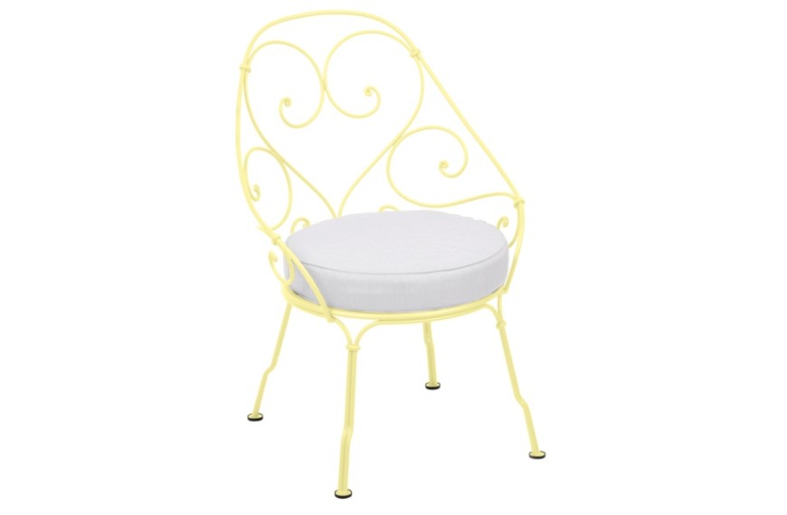 Fauteuil bas Cabriolet 1900 avec coussin blanc grisé - FERMOB