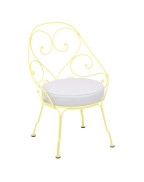 Fauteuil bas Cabriolet 1900 avec coussin blanc grisé - FERMOB