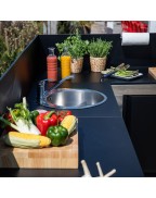 Plateau d’angle noir et inox ENO pour cuisine d’extérieur MODULO
