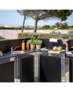 Plateau d’angle noir et inox ENO pour cuisine d’extérieur MODULO