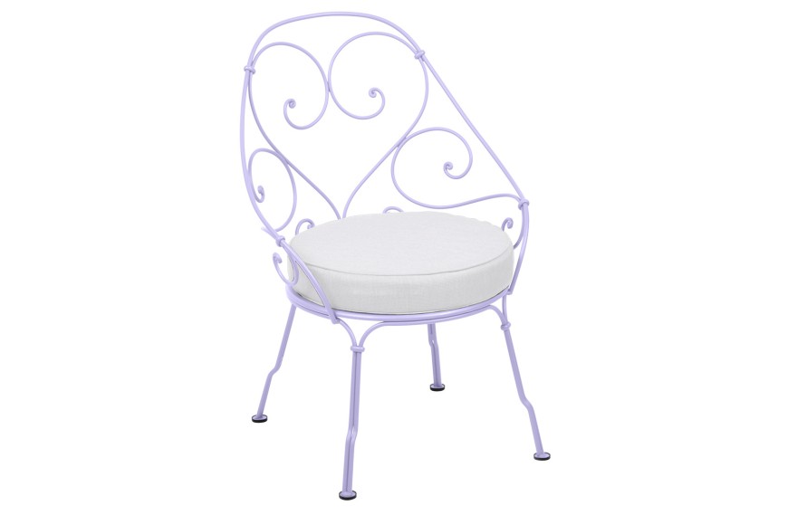 Fauteuil bas Cabriolet 1900 avec coussin blanc grisé - FERMOB