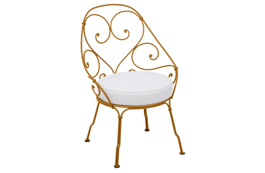 Fauteuil bas Cabriolet 1900 avec coussin blanc grisé - FERMOB