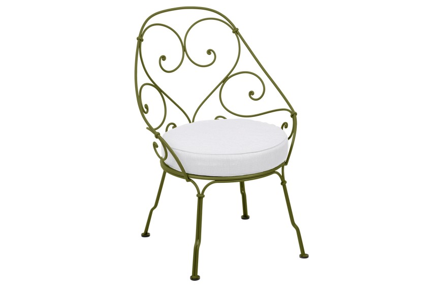 Fauteuil bas Cabriolet 1900 avec coussin blanc grisé - FERMOB