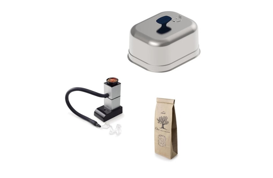 Kit fumage ENO avec cloche inox et copeaux de bois d’olivier pour plancha et barbecue