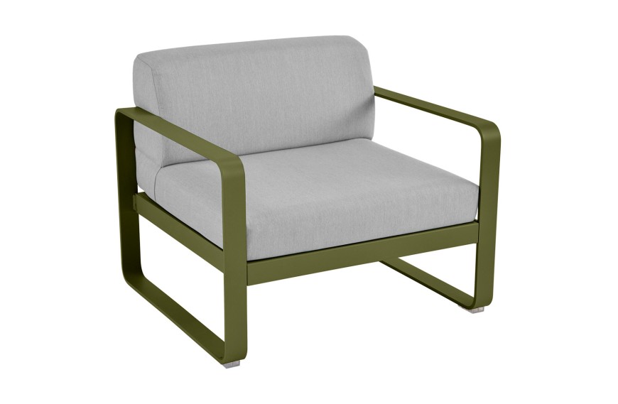 Fauteuil bas de jardin coussins GRIS FLANELLE BELLEVIE / 1 place - FERMOB