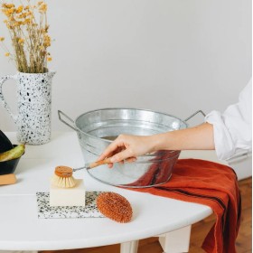 Brosse à vaisselle en bois Andrée Jardin Tradition 19 cm avec fibres naturelles de tampico