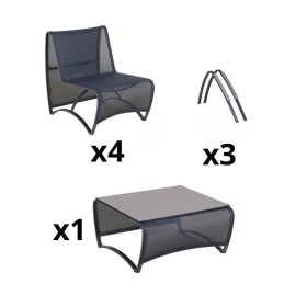 Salon bas de jardin design JET STREAM Les Jardins 4 places en aluminium gris avec toile Batyline