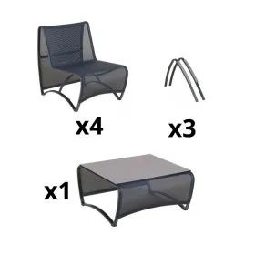 Salon bas de jardin design JET STREAM Les Jardins 4 places en aluminium gris avec toile Batyline