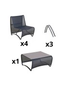 Salon bas de jardin design JET STREAM Les Jardins 4 places en aluminium gris avec toile Batyline