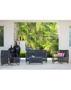 Salon bas de jardin design JET STREAM Les Jardins 4 places en aluminium gris avec toile Batyline