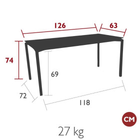 Table à manger mât velouté 126x63 cm CALVI / 4 places - FERMOB