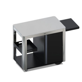Chariot plancha ACHILLE Inox ENO avec porte, tablette rabattable et roulettes, en inox marin pour cuisine extérieure