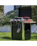 Combo plancha FUSION 75 inox ENO avec chariot inox, étagères et couvercle de protection