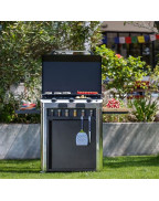 Combo plancha FUSION 75 inox ENO avec chariot inox, étagères et couvercle de protection