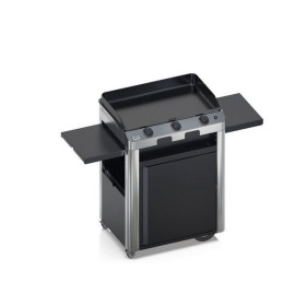 Combo plancha FUSION 75 inox ENO avec chariot inox, étagères et couvercle de protection