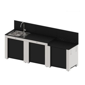 Cuisine d’extérieur CLASSIC 3 INOX ENO avec 3 modules en acier et inox, évier, plancha et plan de travail pour cuisine d’été