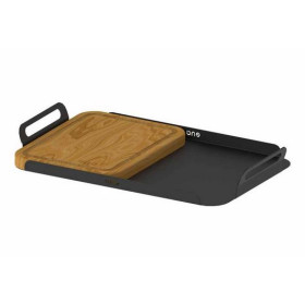 Plateau de service 2 en 1 ENO avec planche à découper en bambou et plateau en acier noir, idéal pour cuisine extérieure