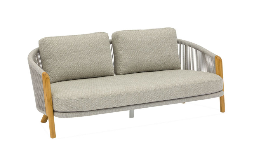 Canapé de jardin EVEN 2 places OCÉO en aluminium et teck avec coussins déperlants