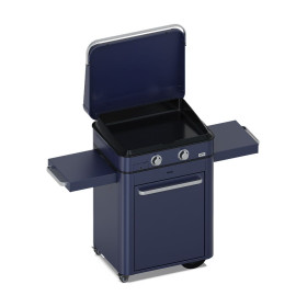 Plancha à gaz ENO ENOSIGN 65 bleu navy 2 feux sur chariot inox, idéale pour 8 personnes