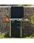 Plancha à gaz COMBO FUSION 60 ENO en inox marin avec chariot et tablettes rabattables