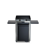 Plancha à gaz COMBO FUSION 60 ENO en inox marin avec chariot et tablettes rabattables