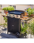 Plancha à gaz COMBO INITIAL 65 ENO sur chariot avec tablettes amovibles