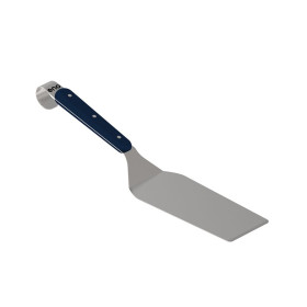 Spatule longue coudée ENO en inox avec manche anti-dérapant bleu navy pour plancha et barbecue