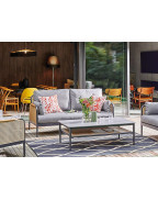 Table basse de jardin Raphia en raphia et pierre - mobilier de jardin élégant pour salon de détente