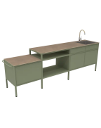 Cuisine d’extérieur La Généreuse Goosto Fermob avec plan de travail effet pierre et rangements aluminium design