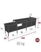 Cuisine d’extérieur La Généreuse Goosto Fermob avec plan de travail effet pierre et rangements aluminium design