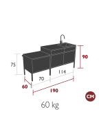 Cuisine d’extérieur La Gourmande Goosto Fermob compacte avec plan de travail effet pierre et évier inox intégré