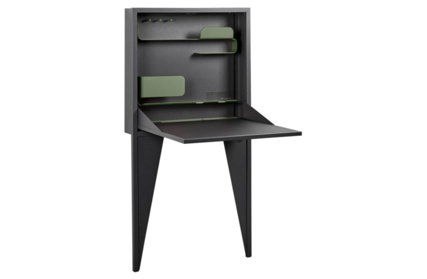 Secrétaire mural design Face à Face Fermob en acier carbone avec ports USB et rangement intégré