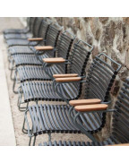 Fauteuil de jardin Click HOUE design nordique empilable lamelles clipsables accoudoirs bambou